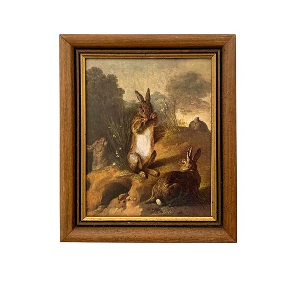 Other - Print of The Rabbits by Desportes Vintage Miniature Animal Art Rustic Decor
